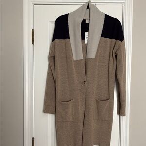 LOFT Tan and Black Colorblock Cardigan Sweater
